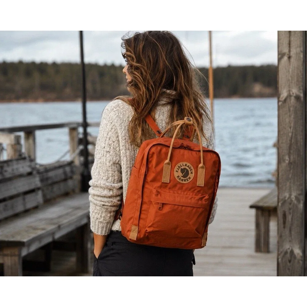 Fjallraven Kanken No. 2 G-1000 Burnt Orange Backpack Leather Handles Bag